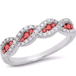 10K White Gold Ruby & White Diamond Bridal Ring